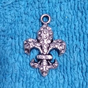 Silvertone Crystal Fleur-de-Lis Pendant Vintage